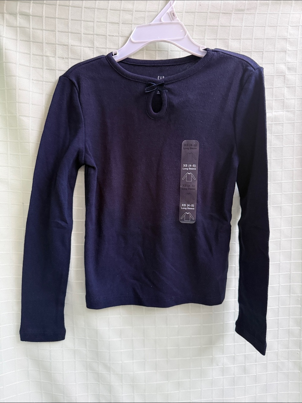 New GAP Navy Long Sleeve Cotton Top with Keyhole Bow
